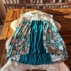 Matilda Jane Teal Floral Sleeveless Blouse